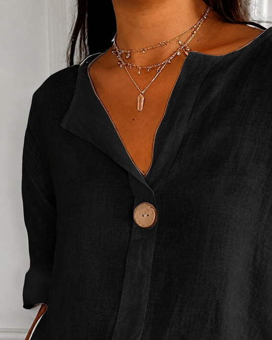 Blouse Femme à Col Noté en de Grande Taille