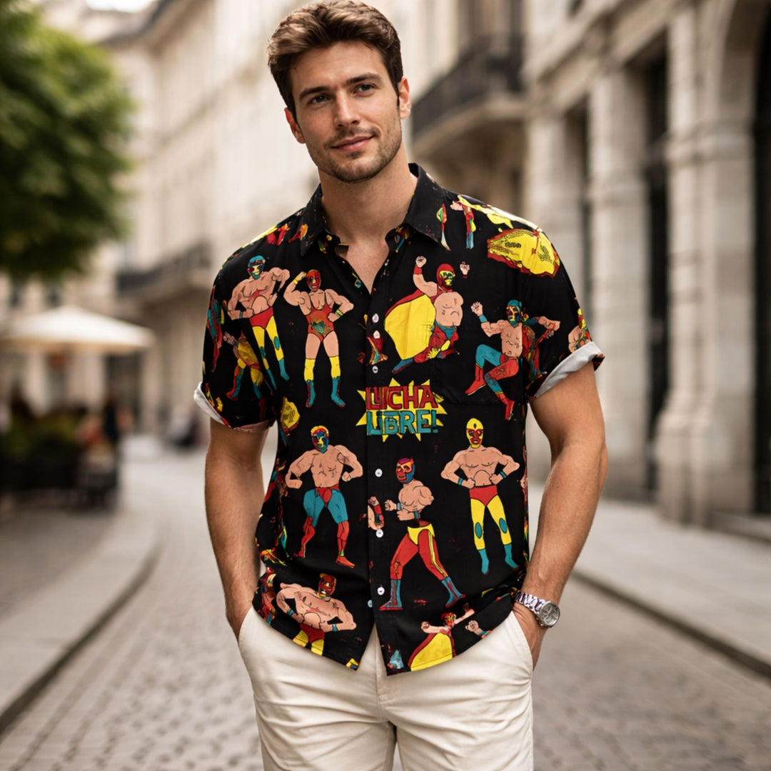 Chemise Lucha Libre Décontractée en Tissu Léger