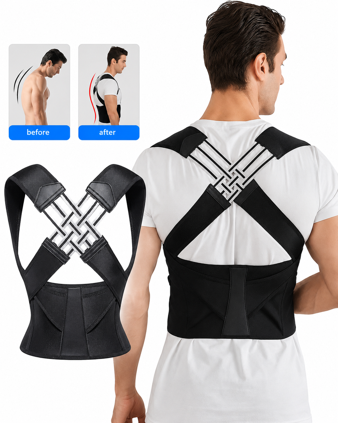 Correcteur de Posture Dos Réglable pour Hommes et Femmes, Redresseur de Dos Confortable