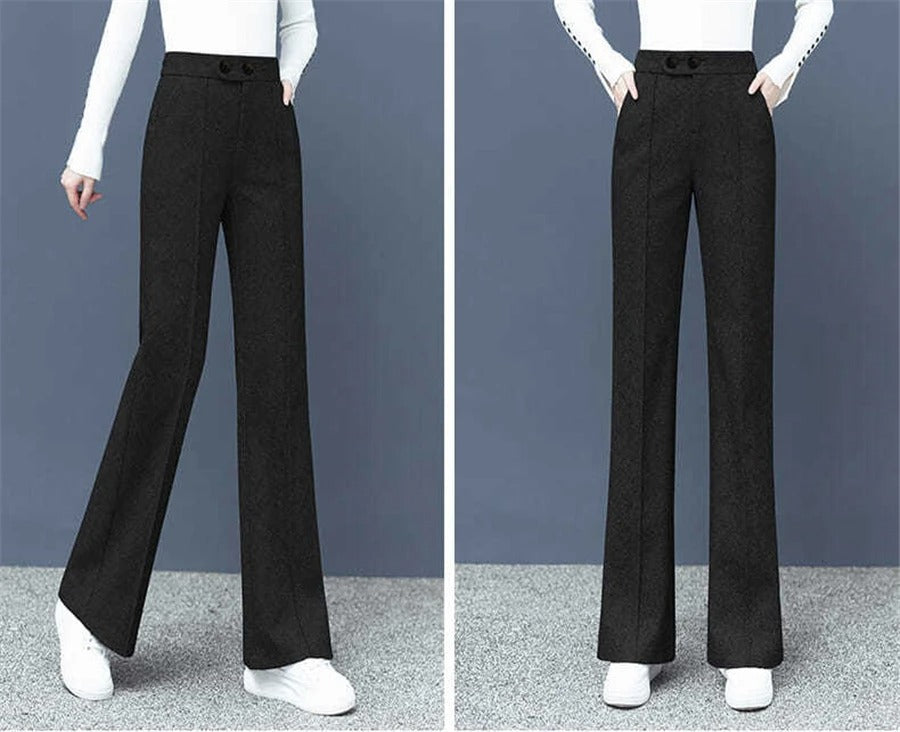 Pantalon droit en laine mélangée pour femme