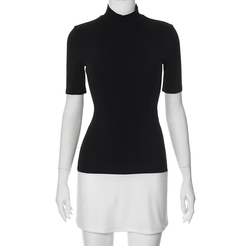 Robe moulante patchwork à col roulé pour femme