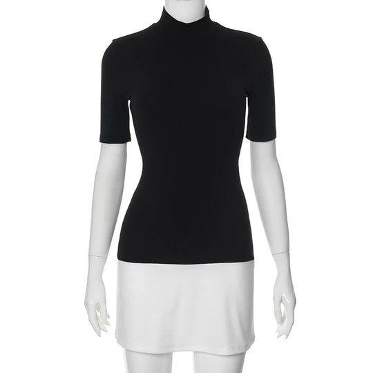 Robe moulante patchwork à col roulé pour femme