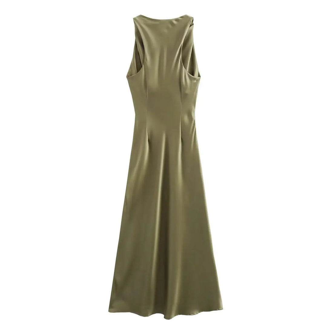 Robe mi-longue en satin pour femme