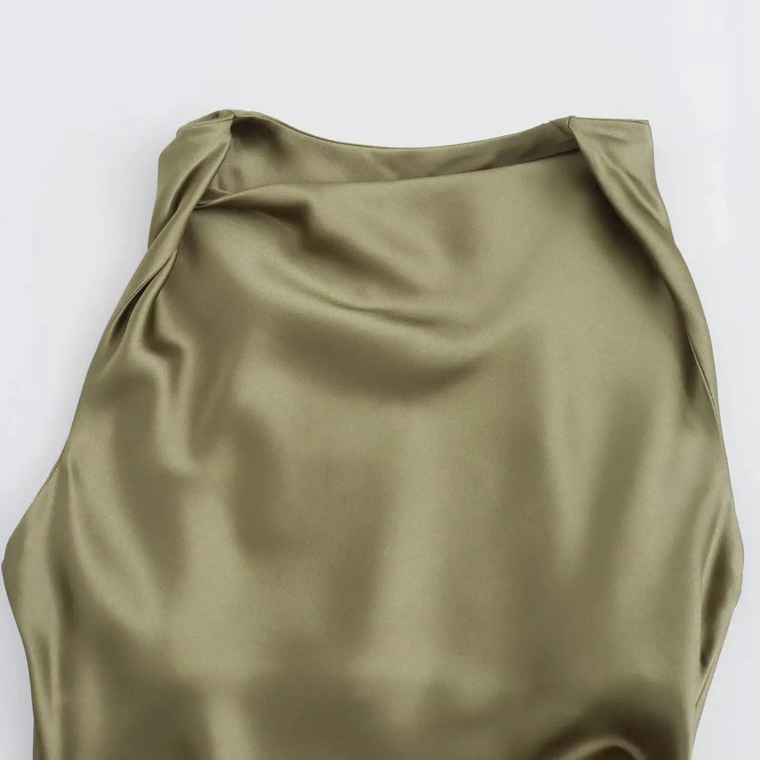 Robe mi-longue en satin pour femme