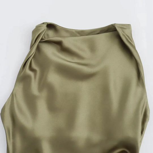 Robe mi-longue en satin pour femme