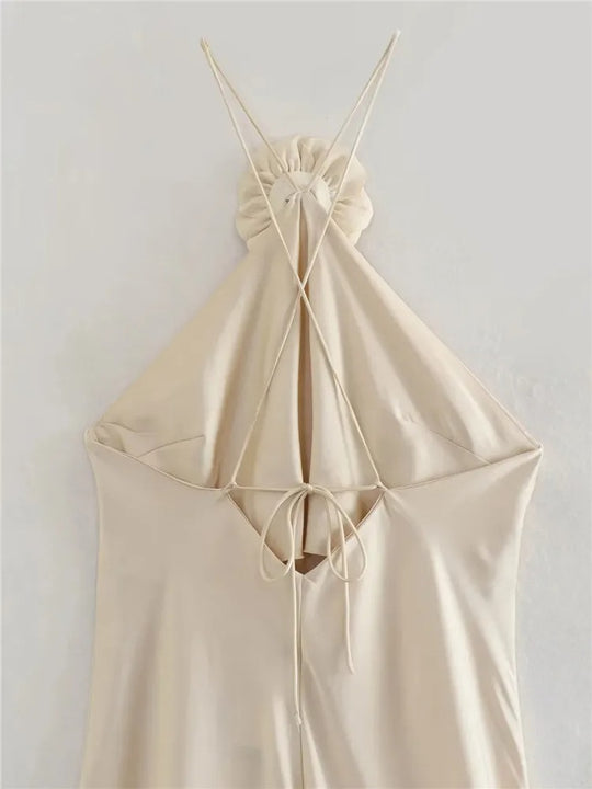 Robe longue en satin à épaules dénudées et dos nu pour femme