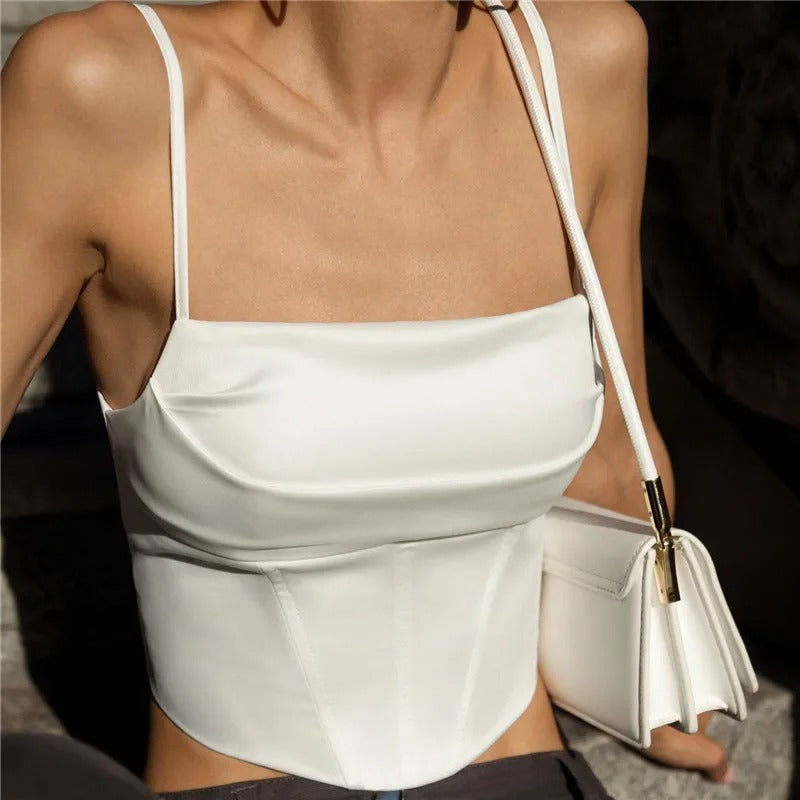 Haut court à lacets et bretelles spaghetti pour femme