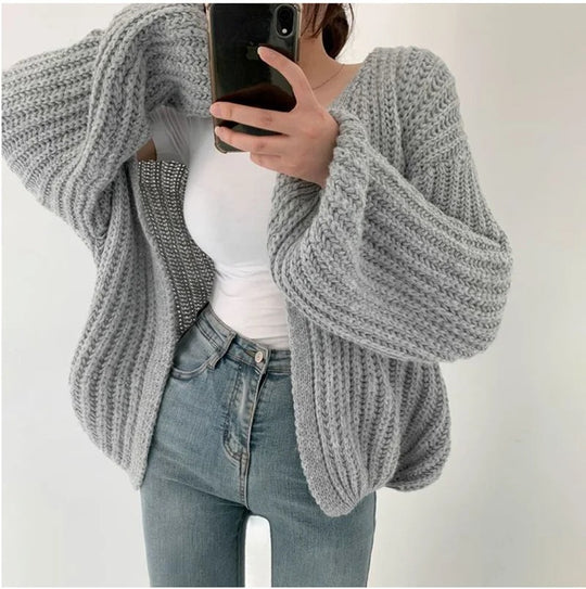 Cardigan vintage à manches lanterne pour femmes