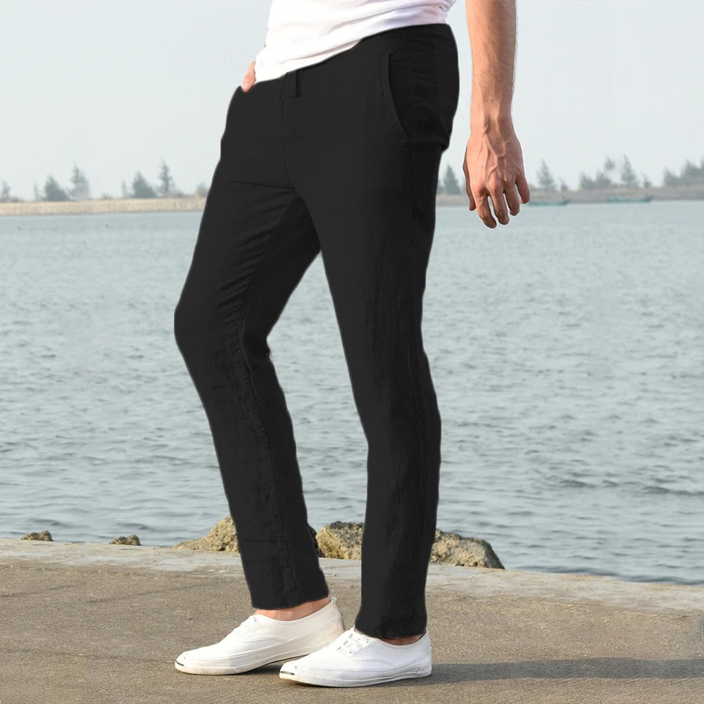 Pantalon décontracté en coton et lin pour homme