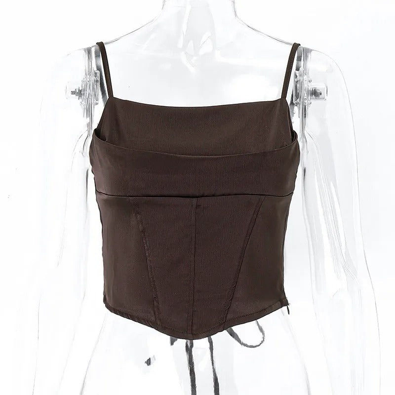 Haut court à lacets et bretelles spaghetti pour femme