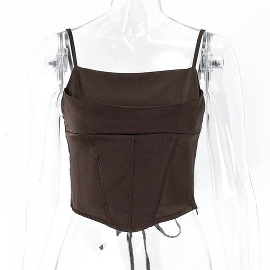 Haut court à lacets et bretelles spaghetti pour femme
