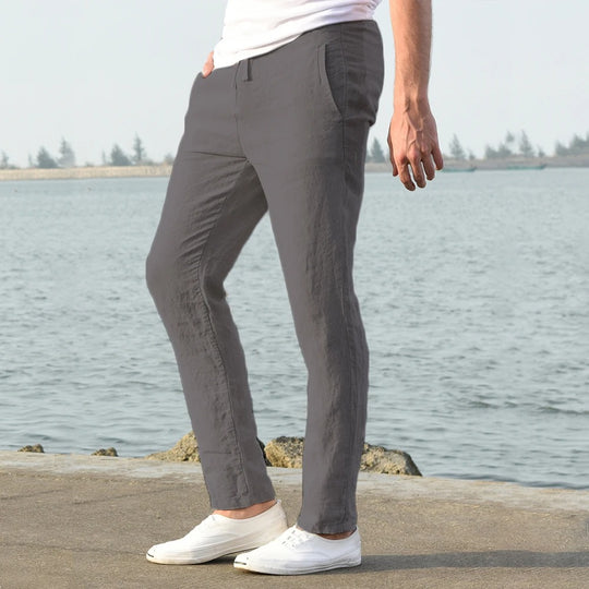 Pantalon décontracté en coton et lin pour homme