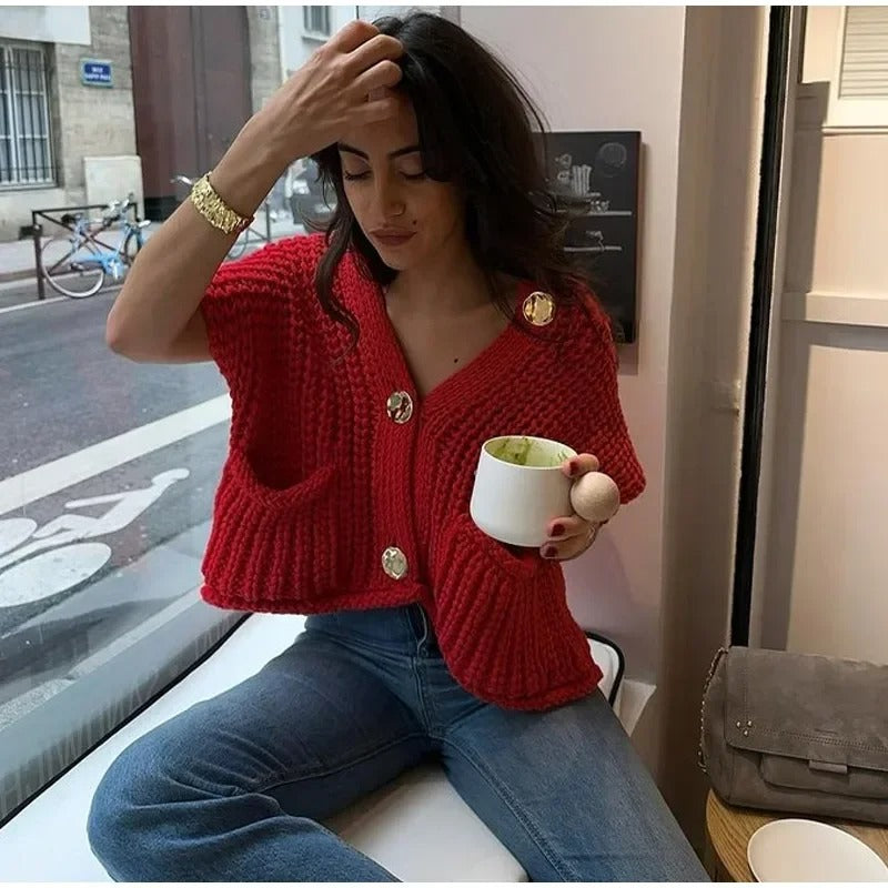 Gilet en tricot boutonné en métal pour femmes