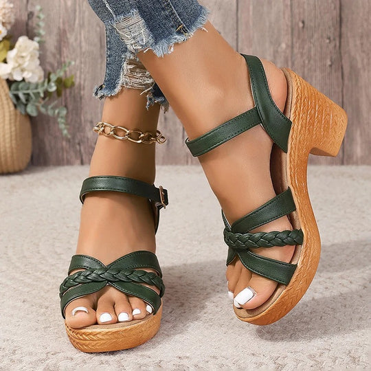 Sandales à talon compensé tressé pour femme