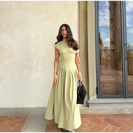 Robe longue sans manches à volants pour femme