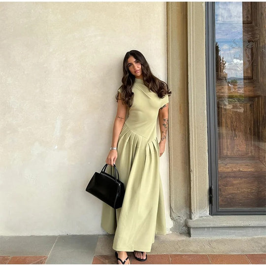 Robe longue sans manches à volants pour femme