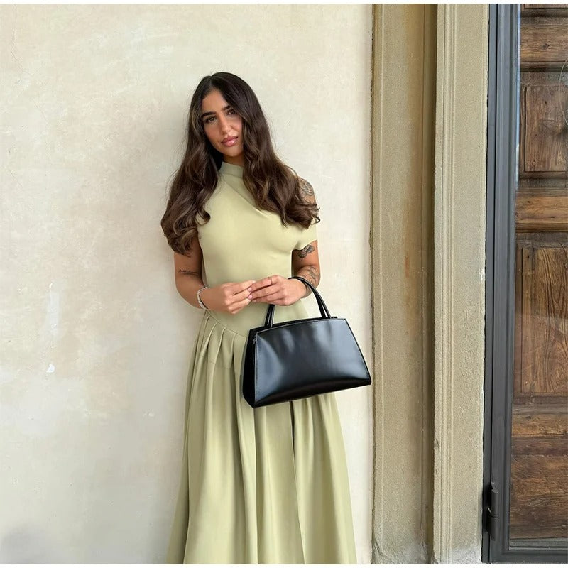 Robe longue sans manches à volants pour femme