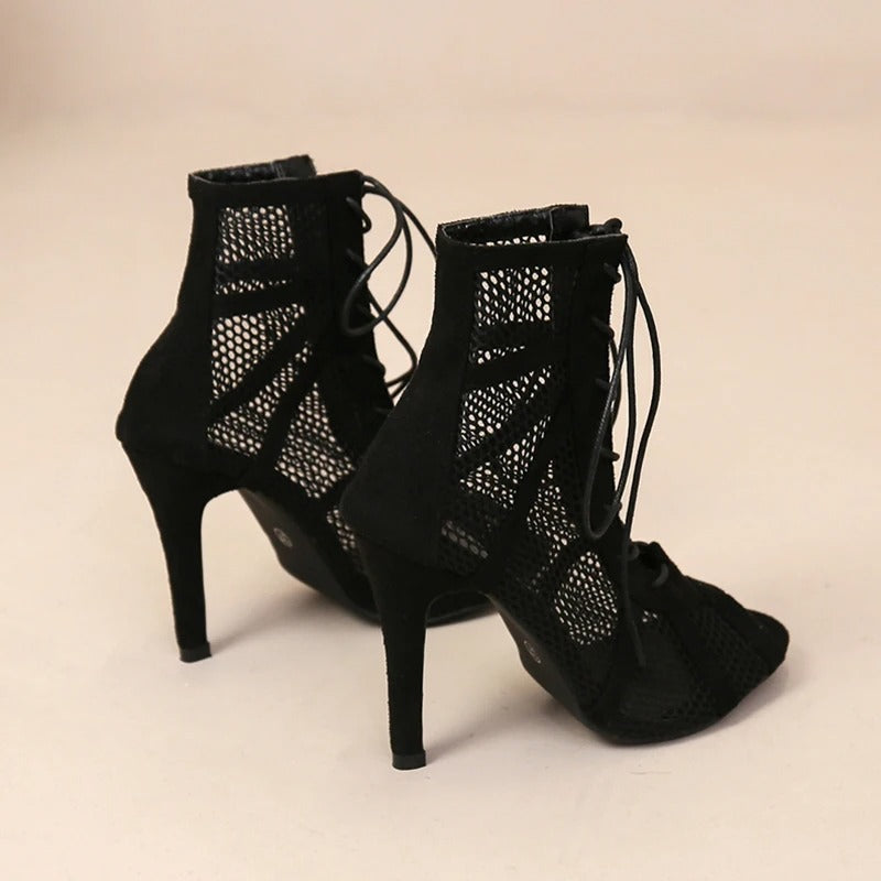 Sandales à talons peep toe en maille pour femmes