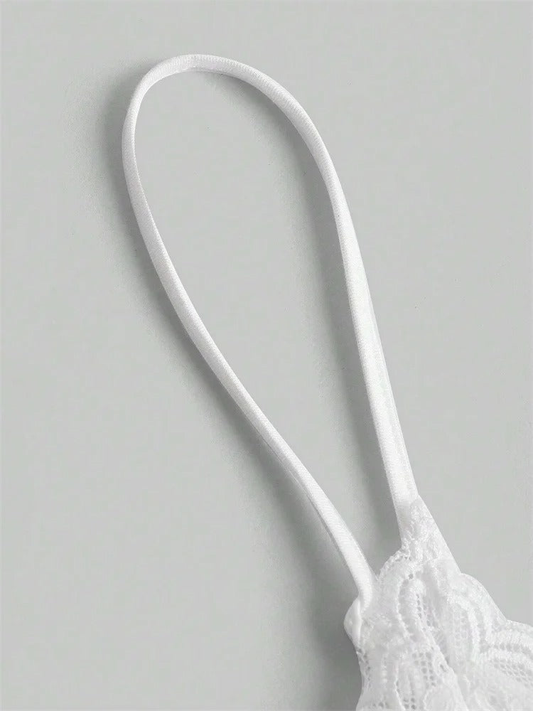 Top court à bretelles et nœud en dentelle contrastée pour femme