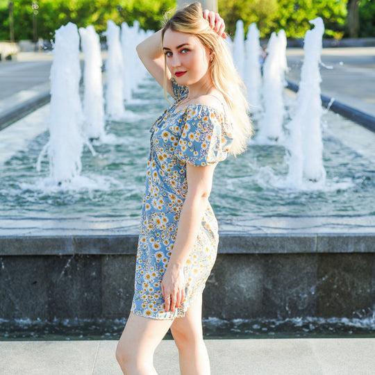 Mini-robe à manches bouffantes en mousseline à fleurs pour femmes