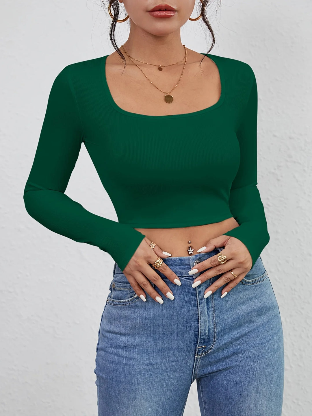 T-shirt slim à col carré pour femme