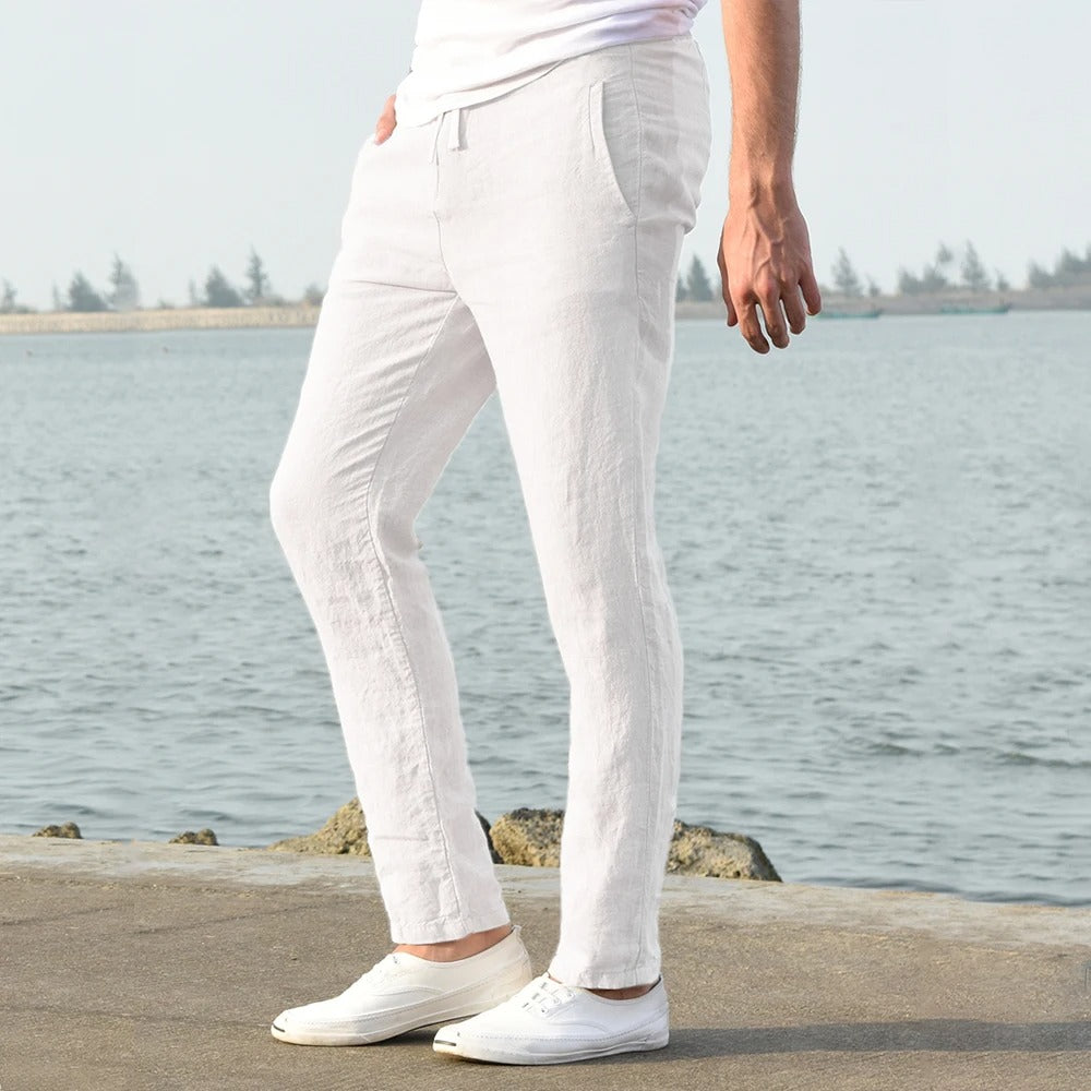 Pantalon décontracté en coton et lin pour homme