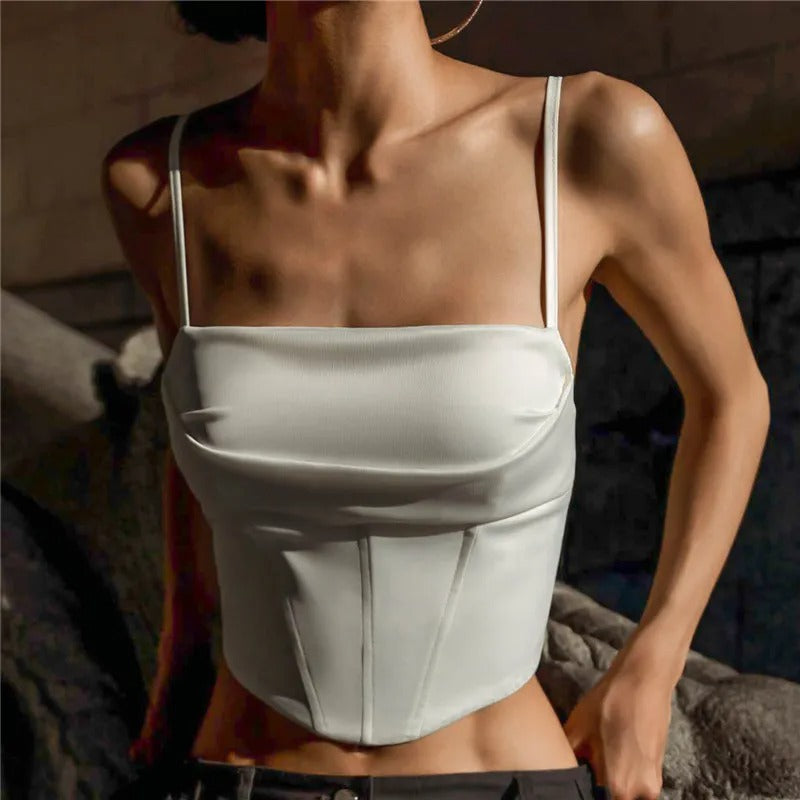 Haut court à lacets et bretelles spaghetti pour femme