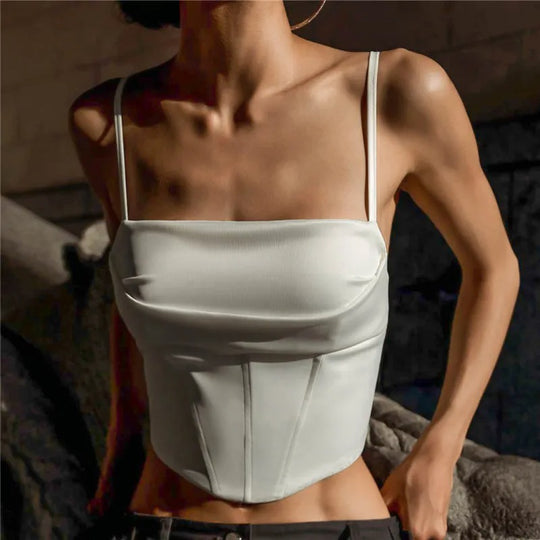 Haut court à lacets et bretelles spaghetti pour femme