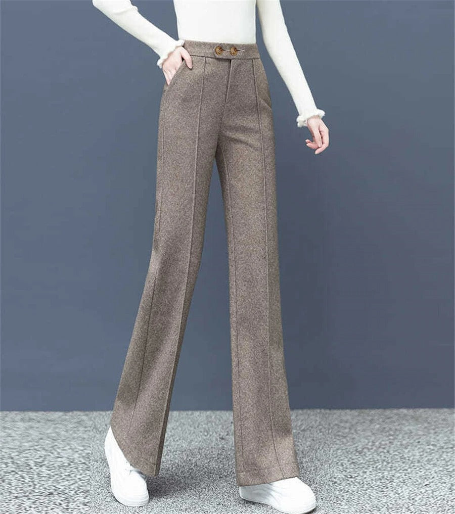 Pantalon droit en laine mélangée pour femme