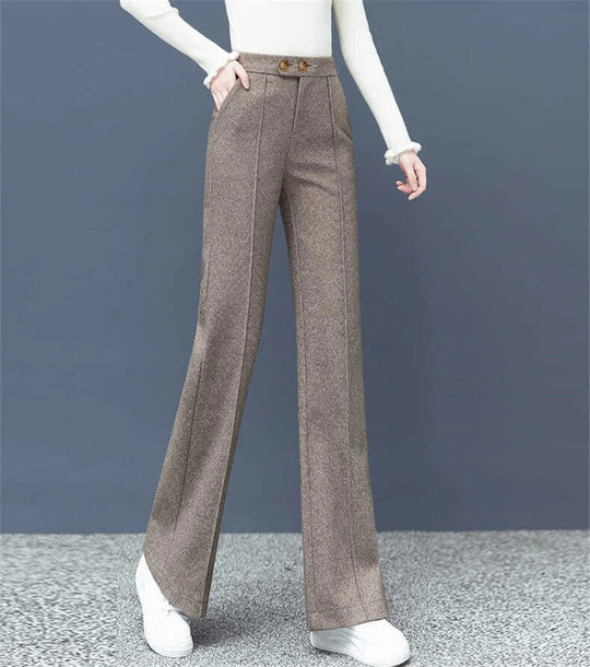 Pantalon droit en laine mélangée pour femme
