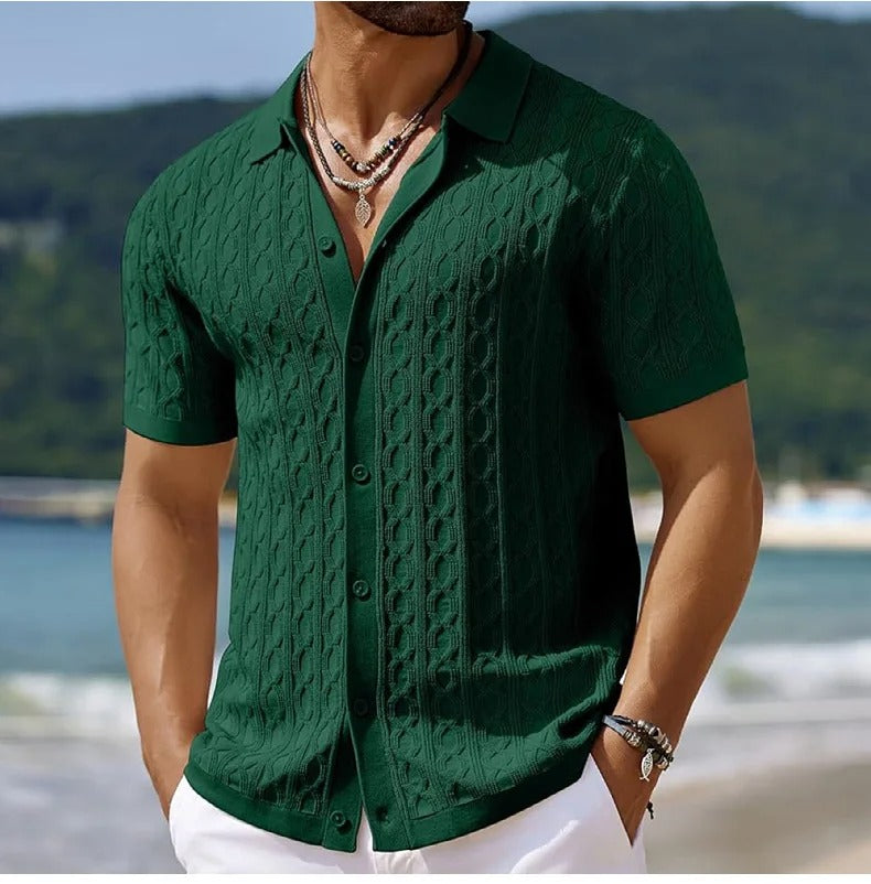 Retro Jacquard strikket polo for menn