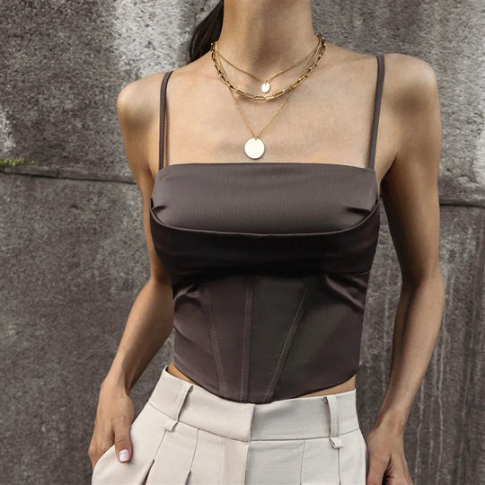 Haut court à lacets et bretelles spaghetti pour femme