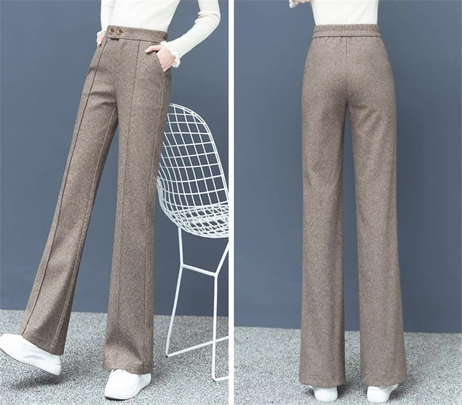 Pantalon droit en laine mélangée pour femme