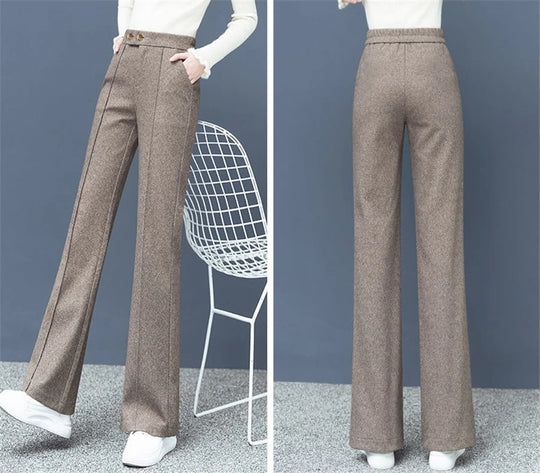 Pantalon droit en laine mélangée pour femme