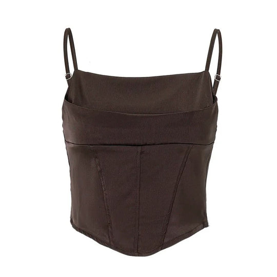Haut court à lacets et bretelles spaghetti pour femme