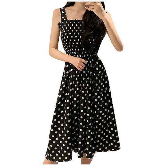 Robe décontractée sans manches à pois pour femmes