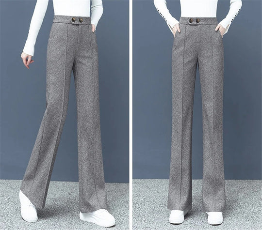 Pantalon droit en laine mélangée pour femme