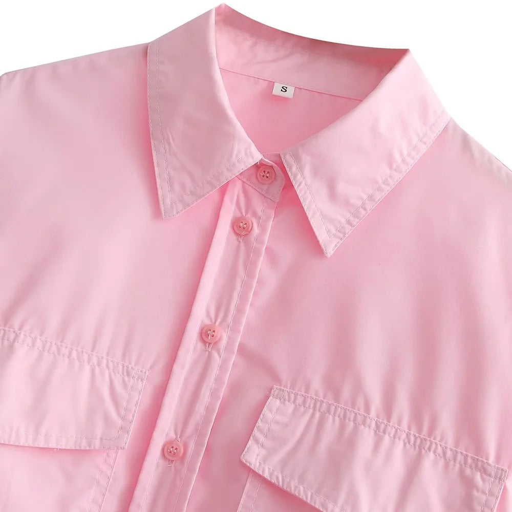 Chemise ample courte en popeline pour femme