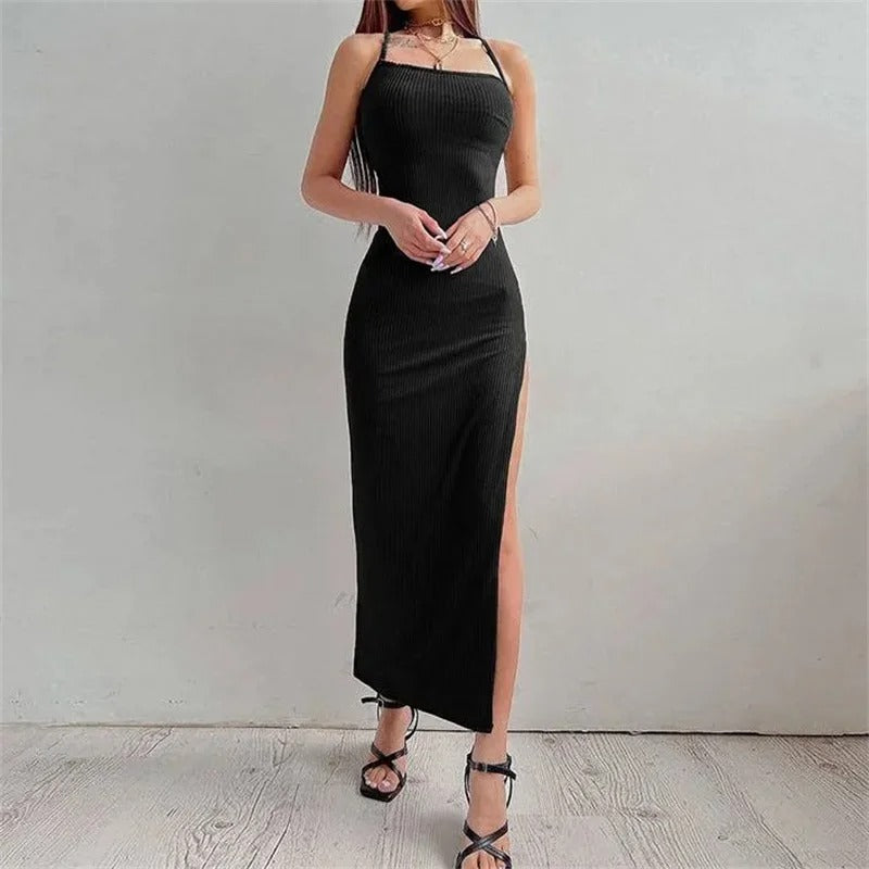 Robe moulante sans manches à col licou pour femme