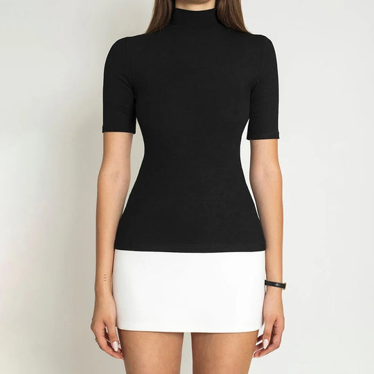 Robe moulante patchwork à col roulé pour femme