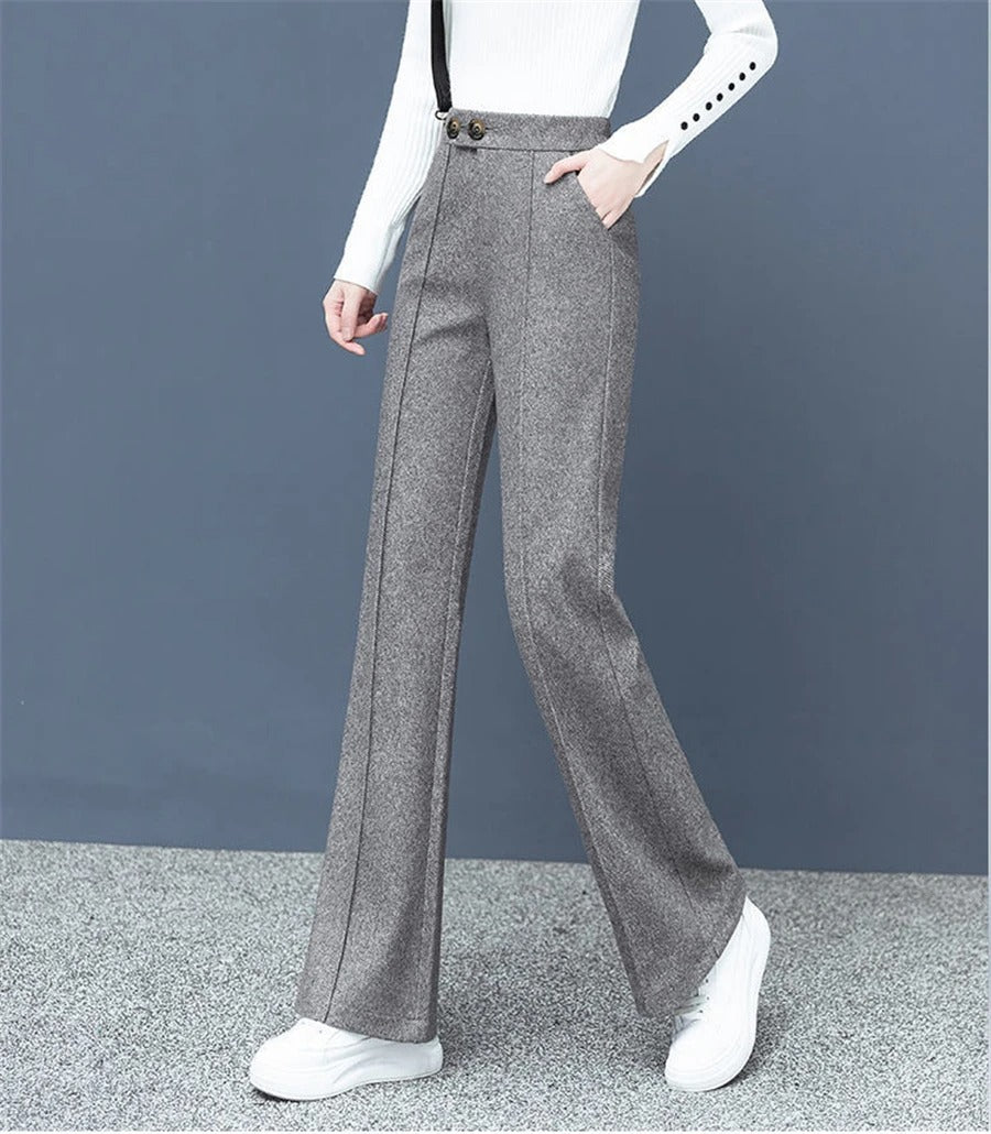 Pantalon droit en laine mélangée pour femme