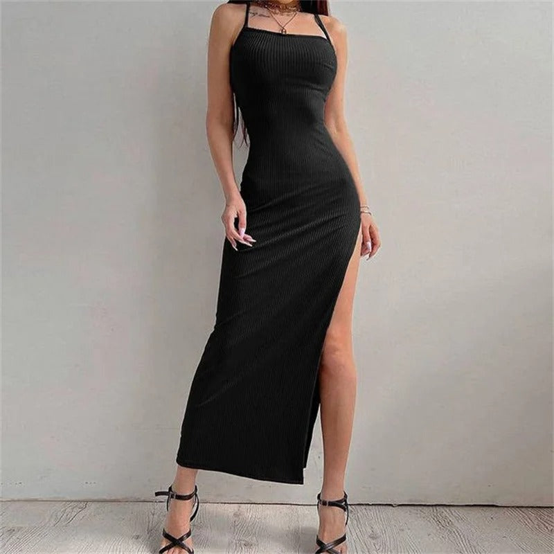 Robe moulante dos nu à col licou pour femme