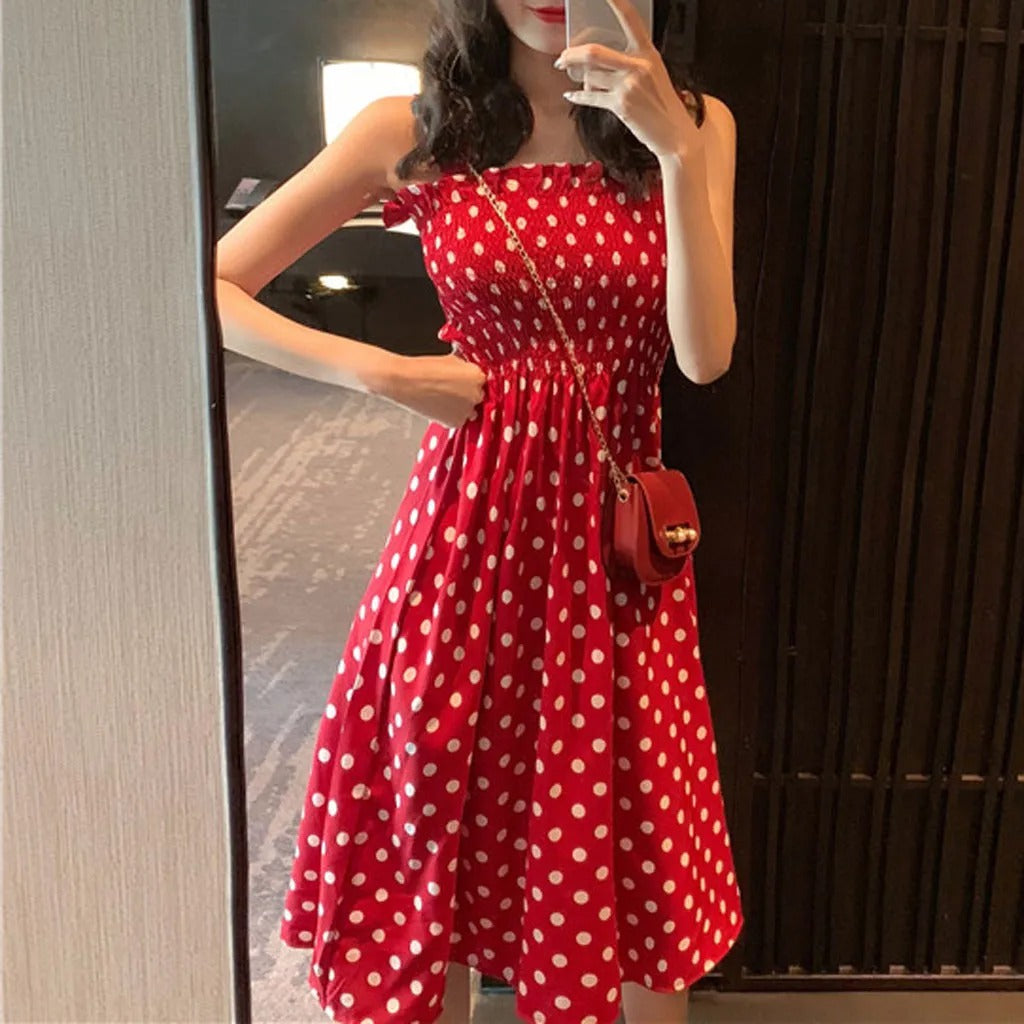 Robe décontractée sans manches à pois pour femmes