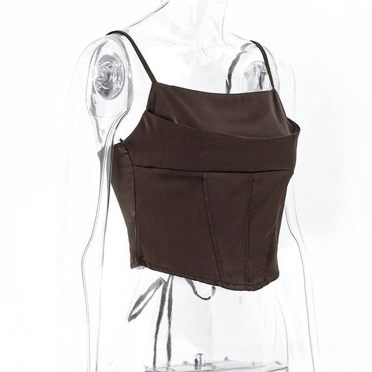 Haut court à lacets et bretelles spaghetti pour femme