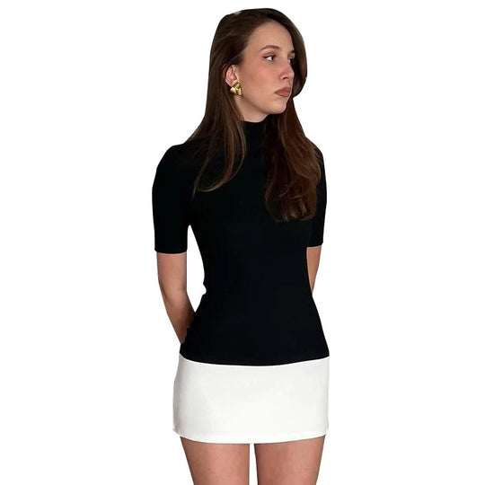 Robe moulante patchwork à col roulé pour femme