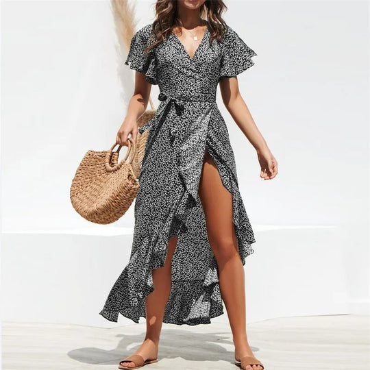 Robe longue bohème à fleurs en mousseline pour femme