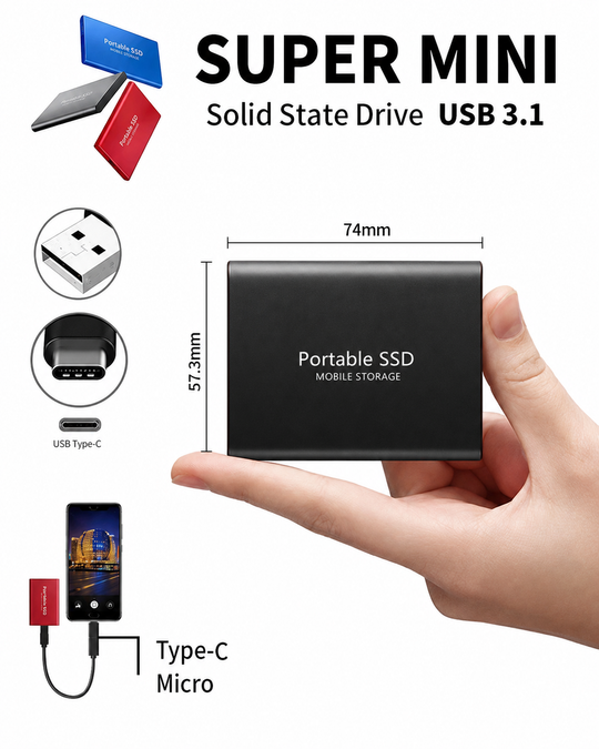 Disque Dur Externe SSD Ultra-Rapide 128 To Compact