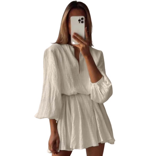 Robe à manches courtes et ballon avec ceinture nouée pour femme