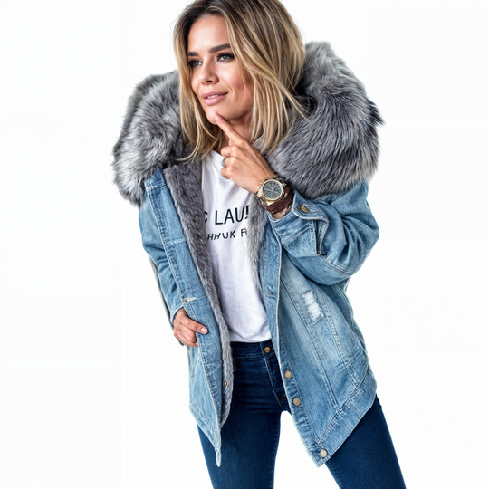 Veste en jean à col en fourrure pour femmes