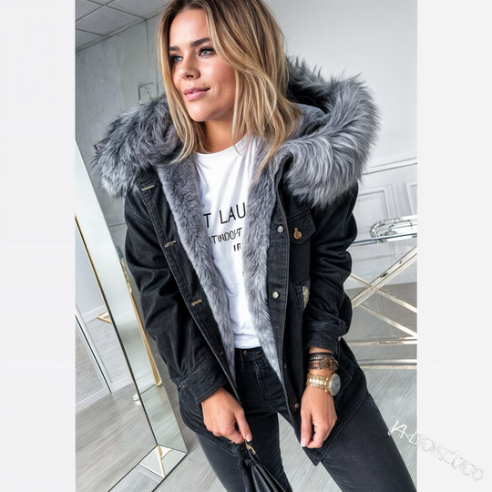 Veste en jean à col en fourrure pour femmes